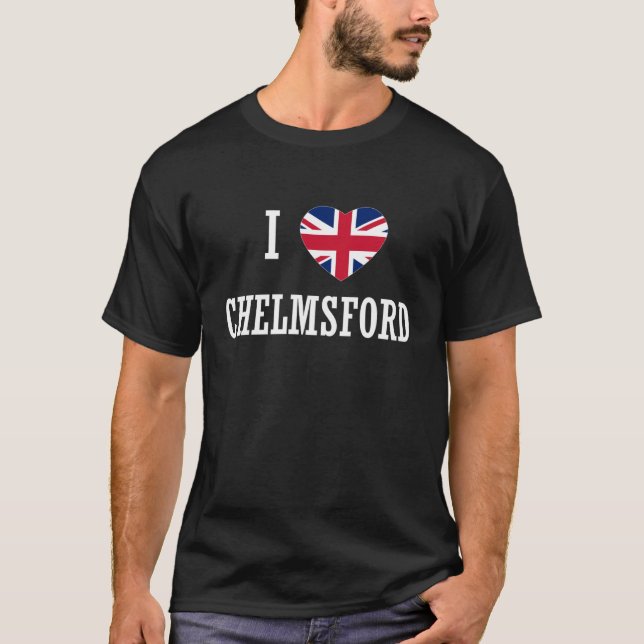 T-shirt I Love Chelmsford England Union Jack Flag Heart En (Devant)
