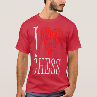 T-shirt I Love Chess Coeur Joueur Master Coach Pièces Mosa