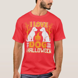 T-shirt I Love Chien & Halloween Haunted Trees Citrouille 