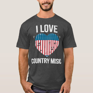 T-shirt I Love Country Music Retro Vintage Guitar American