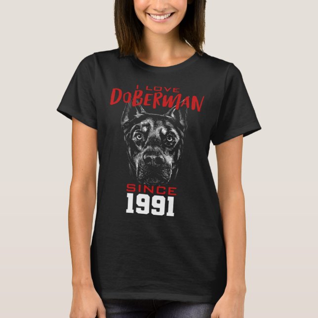 T-shirt I love doberman since 1991 (Devant)