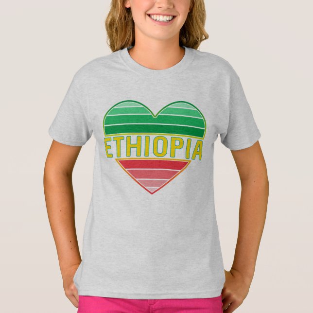 T-shirt I Love Ethiopia, Ethiopian Heart (Devant)