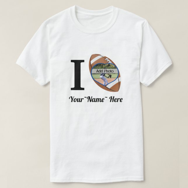 T-shirt I Love Football Ajouter un nom, Heart photo Frame (Design devant)