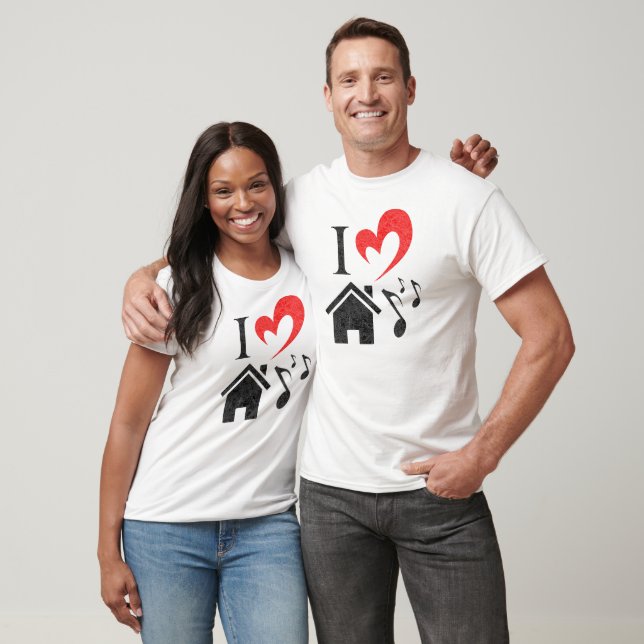 T-shirt I Love House Musique coeur musique Valentines Day (Unisexe)