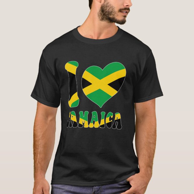T-shirt I Love Jamaica I Love Kingston Jamaica Flag Heart  (Devant)