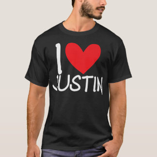 T-shirt I Love Justin Nom Hommes Personnalisés Guy BFF Ami