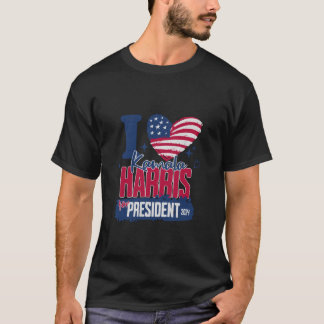 T-shirt I Love Kamala Harris 2024 For President USA Flag T