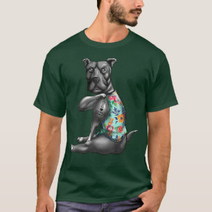 T-shirt I Love Maman Funny Pitbull Chien Tattoo Flower Mèr