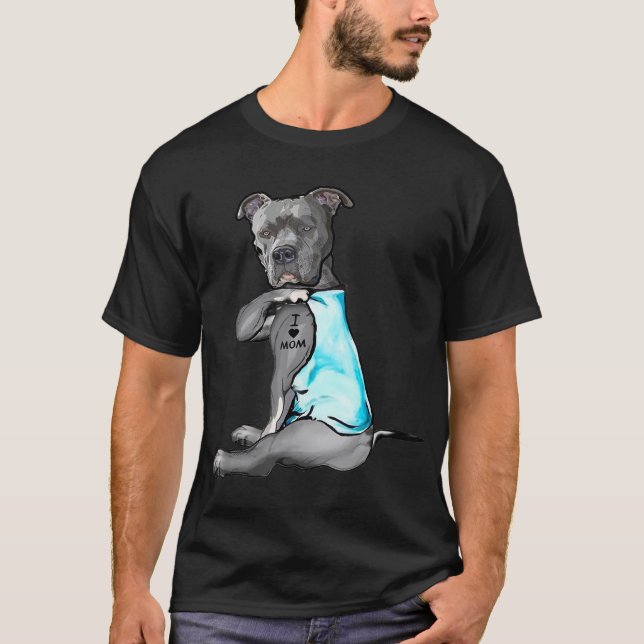 T-shirt I Love Maman Tattoo Pitbull Amoureux des chiens Fe (Devant)