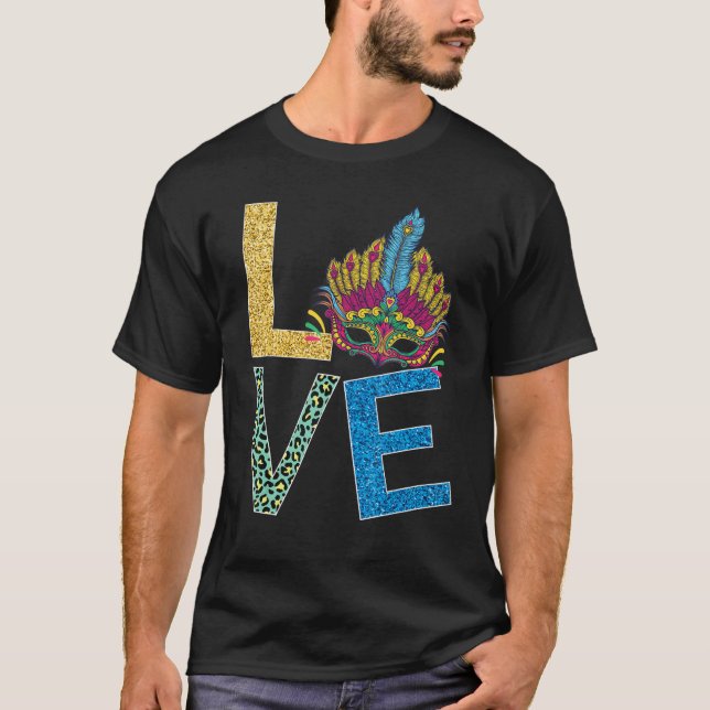 T-shirt I Love Mardi Gras Mardi Gras 2022 Perles Masque Fe (Devant)