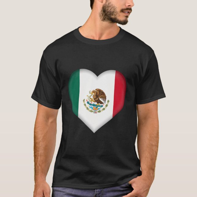 T-shirt I Love Mexico Mexicaine Drapeau Coeur tenue (Devant)
