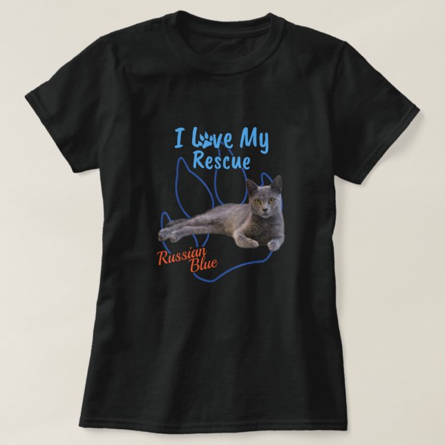 T-shirt I Love Mon Secourt Russe Bleu Cool Adopté Chat (Design devant)