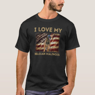 T-shirt I Love My Belgian Malinois Papa Maman American Fla