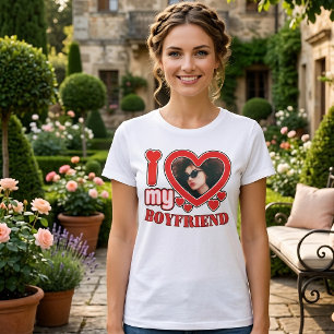 T-shirt I Love My Boyfriend Photo personnalisée Coeur