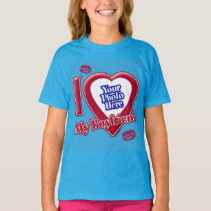 T-shirt I Love My Boyfriend Photo Red Heart Kiss Turquoise