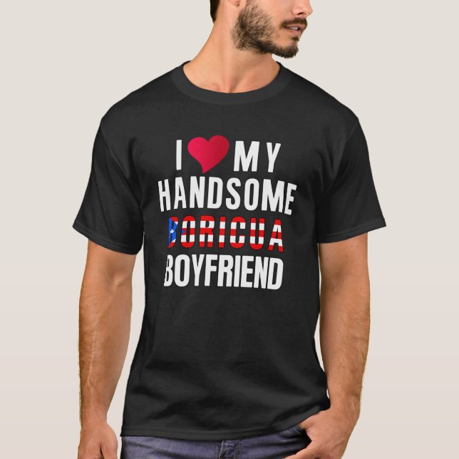 T-shirt I Love My Boyfriend Porto Rico Drapeau Camiseta Bo (Devant)
