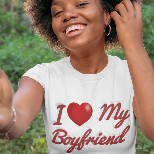 T-shirt I Love My Boyfriend texte rouge mignon
