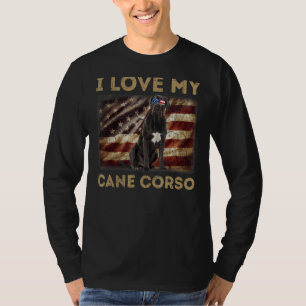 T-shirt I Love My Cane Corso Papa Maman American Flag Cane