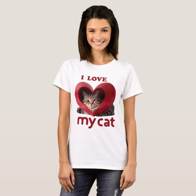 T-shirt I Love My Cat Adorable Loved Design (Devant entier)