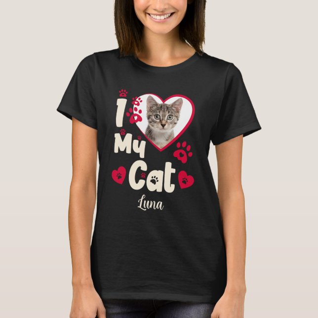 T-shirt I Love My Cat Heart Photo personnalisée (Devant)