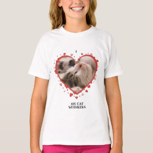 T-shirt I Love My Cat Heart with Pet Photo and Name White