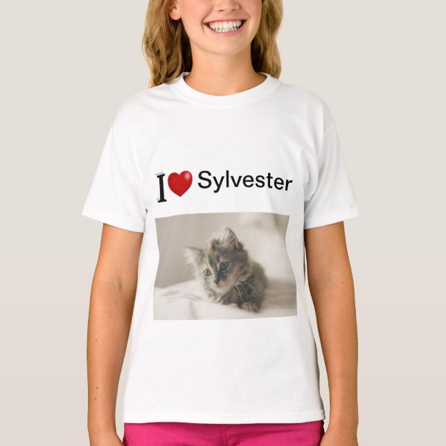 T-shirt I Love My Cat photo personnalisée (Devant)