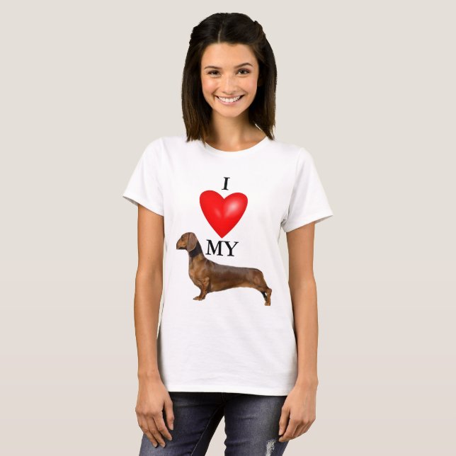 T-shirt I Love My Dachshund Red Heart Women's (Devant entier)