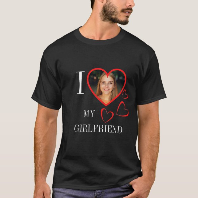 T-shirt I Love My Girlfriend Custom Heart Photo Black (Devant)