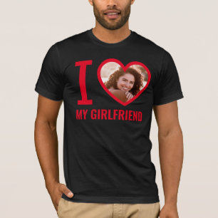 T-shirt I Love My Girlfriend Minimalist Red Heart Photo