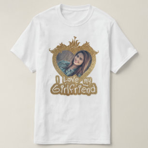 T-shirt I Love My Girlfriend Photo Cadre coeur doré