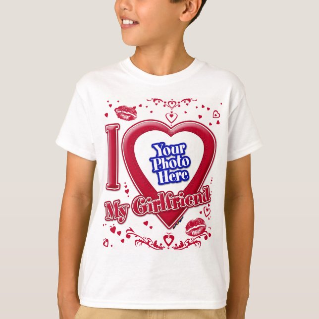 T-shirt I Love My Girlfriend Photo Coeurs rouges (Devant)