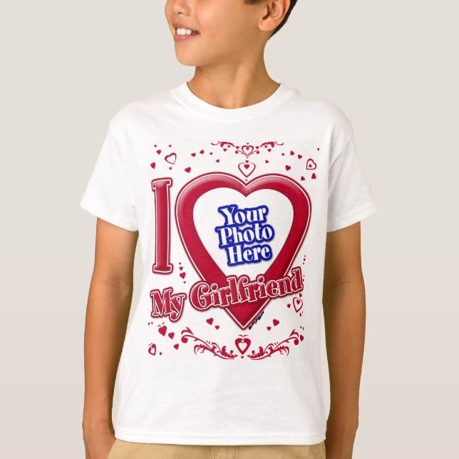 T-shirt I Love My Girlfriend Photo Coeurs rouges (Devant)