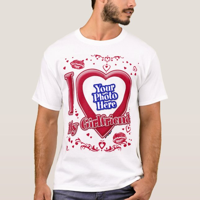 T-shirt I Love My Girlfriend Photo Coeurs rouges Baiser (Devant)