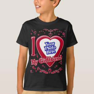 T-shirt I Love My Girlfriend Photo Coeurs rouges Noir