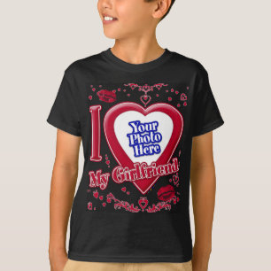 T-shirt I Love My Girlfriend Photo Coeurs rouges Noir