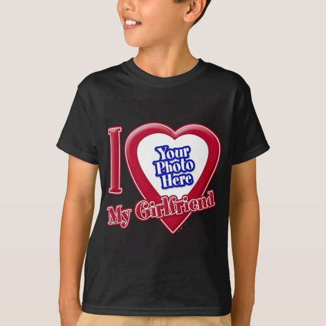 T-shirt I Love My Girlfriend Photo Red Heart Black (Devant)