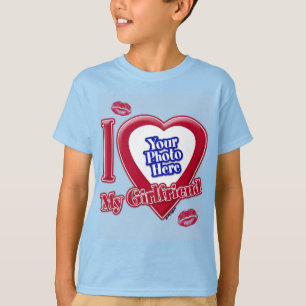 T-shirt I Love My Girlfriend Photo Red Heart Kiss Light Bl