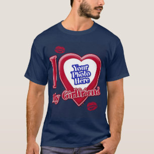 T-shirt I Love My Girlfriend Photo Red Heart Lips Navy Blu