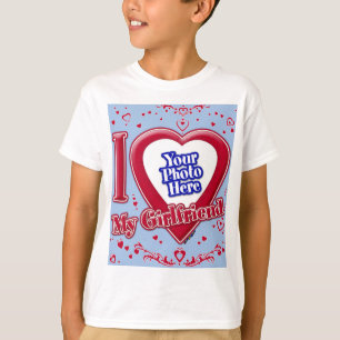 T-shirt I Love My Girlfriend Photo Red Hearts Baby Blue