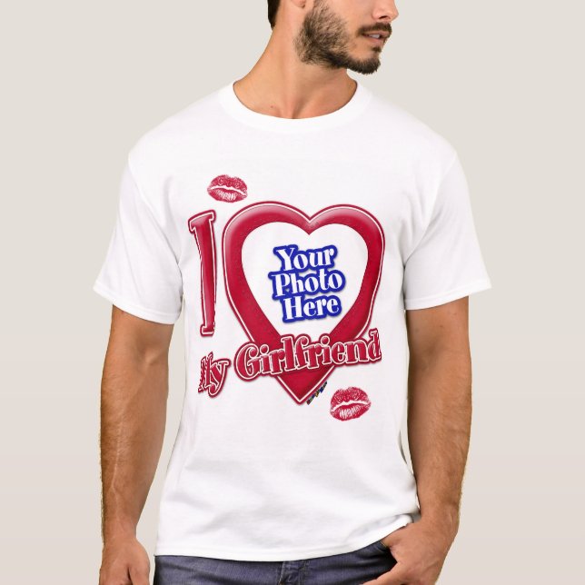 T-shirt I Love My Girlfriend Photo Rouge Coeur Lèvres (Devant)