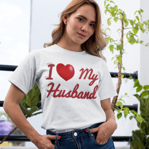 T-shirt I Love My Husband texte rouge mignon