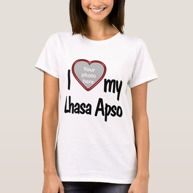 T-shirt I Love My Lhasa Apso mignonne Red Heart Chig Photo (Devant)