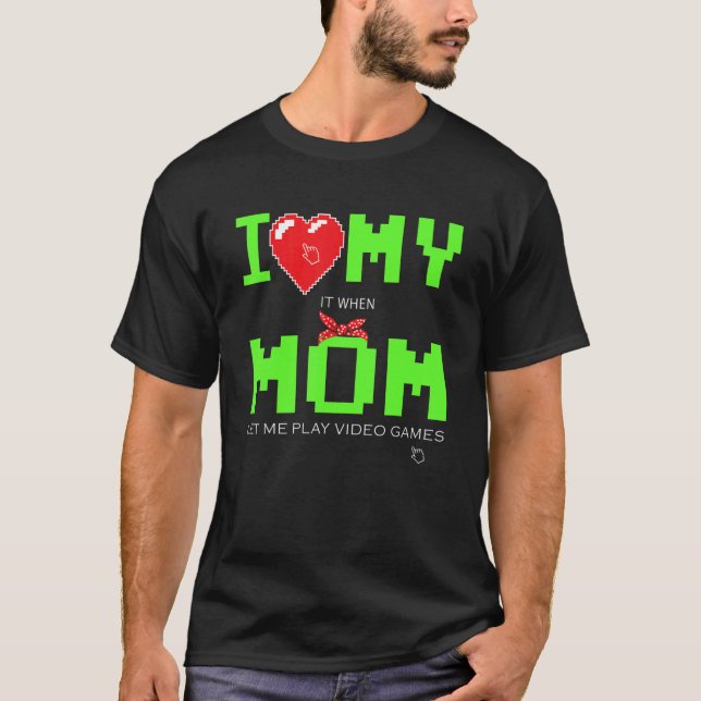 T-shirt I Love My Mom Pixel Heart Jeux Vidéos Enfants Garç (Devant)