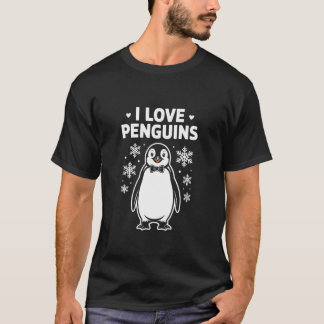T-shirt I Love Penguins Cute Snowflake Style