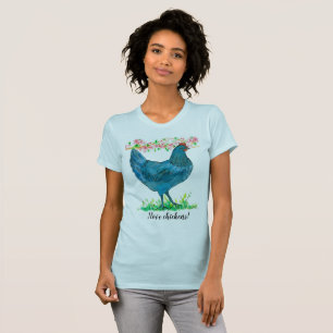 T-shirt I Love Poulets Bleu Hen Aquarelle
