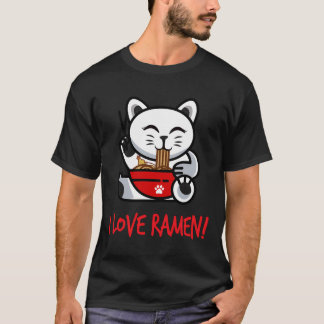T-shirt I Love Ramen Noodle Chat Femmes Ados Garçons Adul