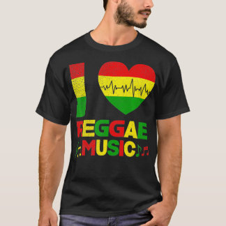 T-shirt I Love Reggae Music Music Notes Reggae Heartbeat 