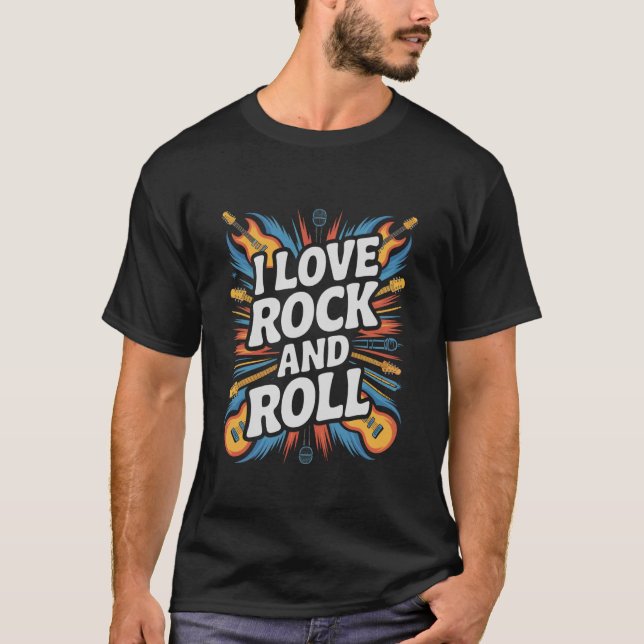 T-shirt I Love Rock And Roll Guitar Explosion (Devant)