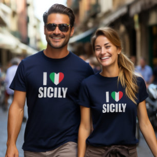 T-shirt I Love Sicile Italien Drapeau Coeur