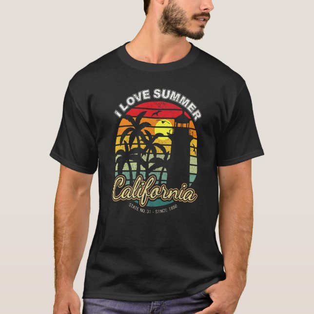 T-shirt I Love Summer California Retro Sunset Lighthouse P (Devant)